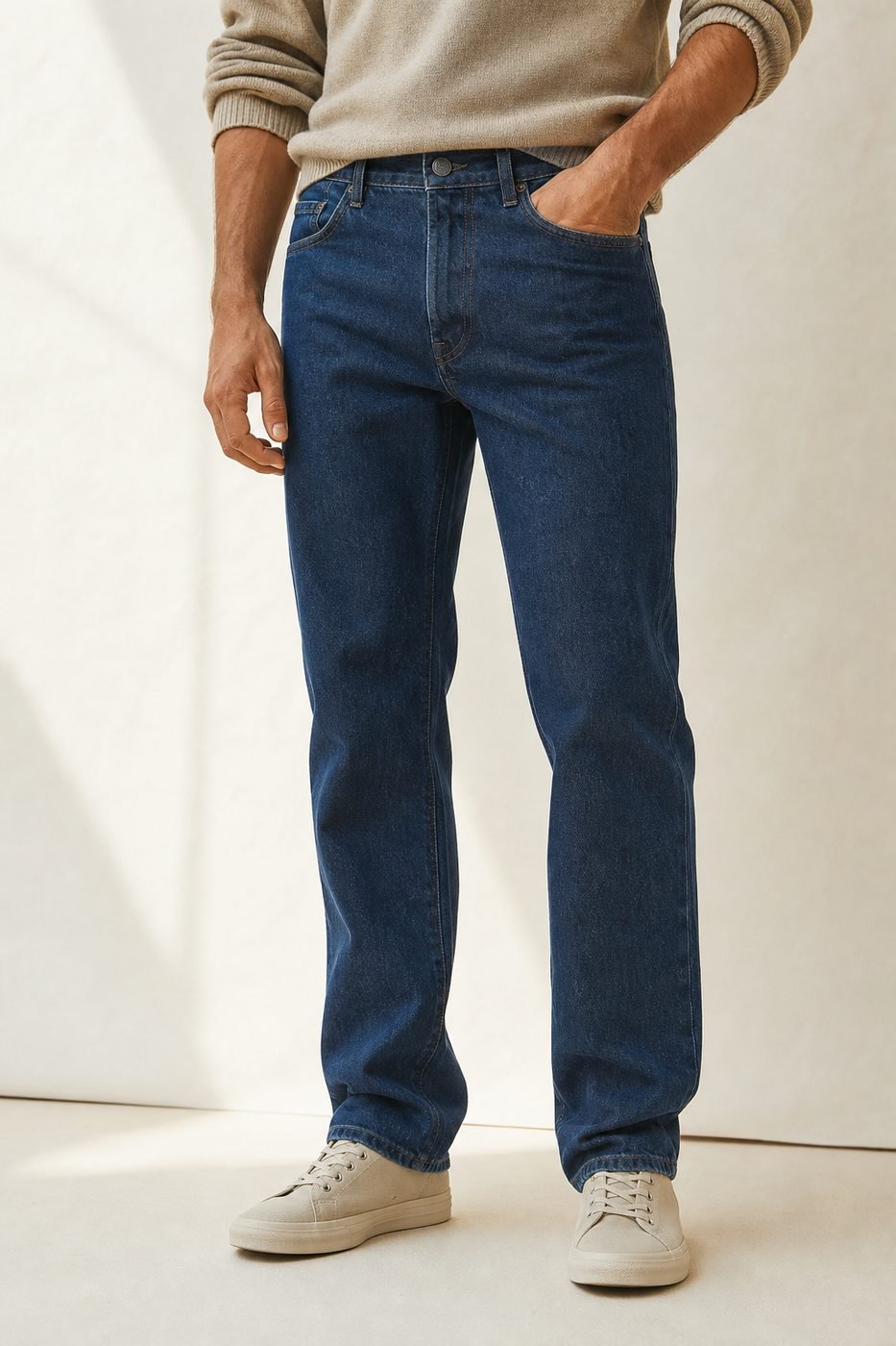 Man wearing GoGreen organic denim jeans