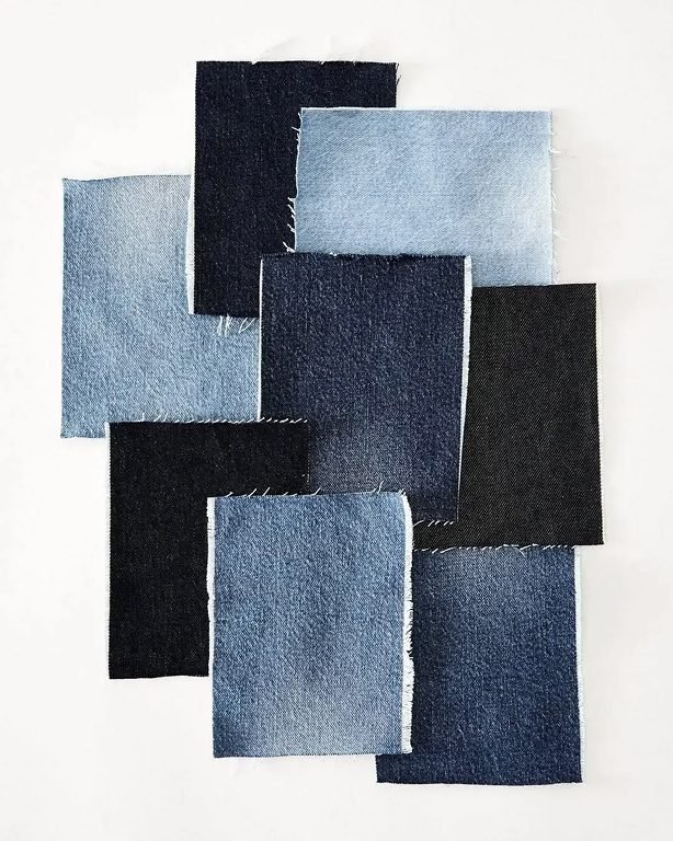 Denim fabric swatches in multiple washes