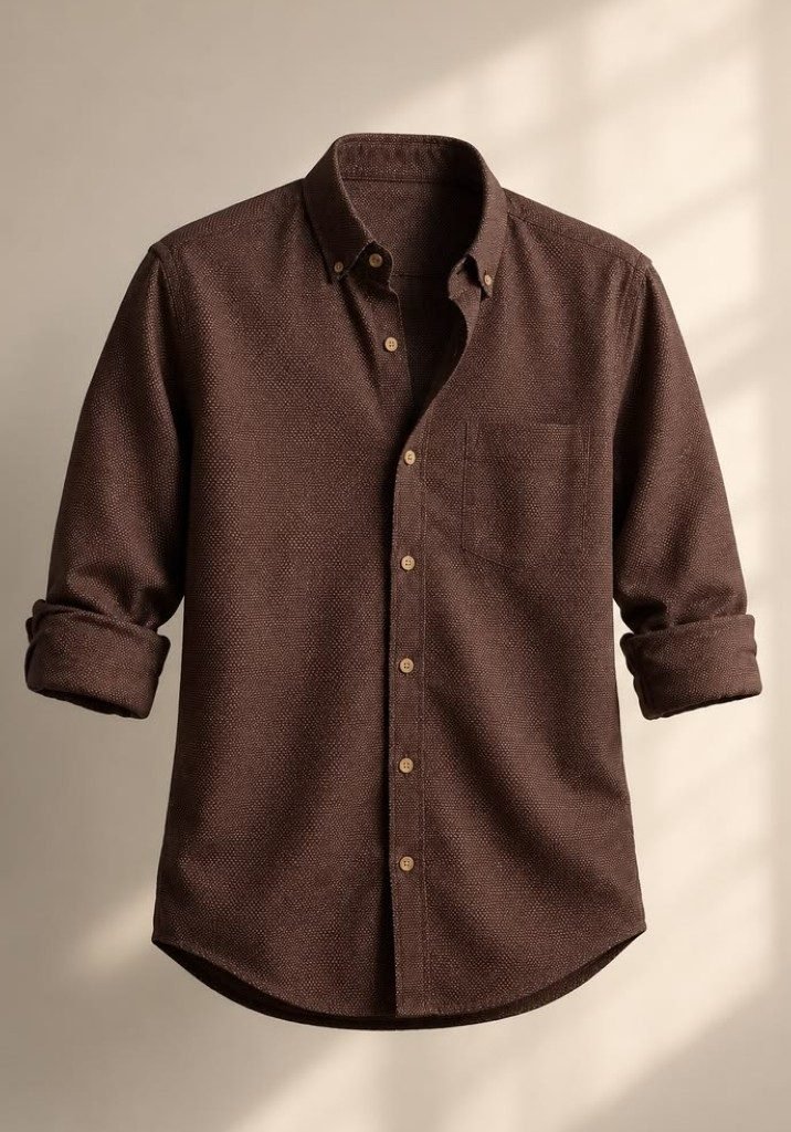 Dark brown textured cotton shirt