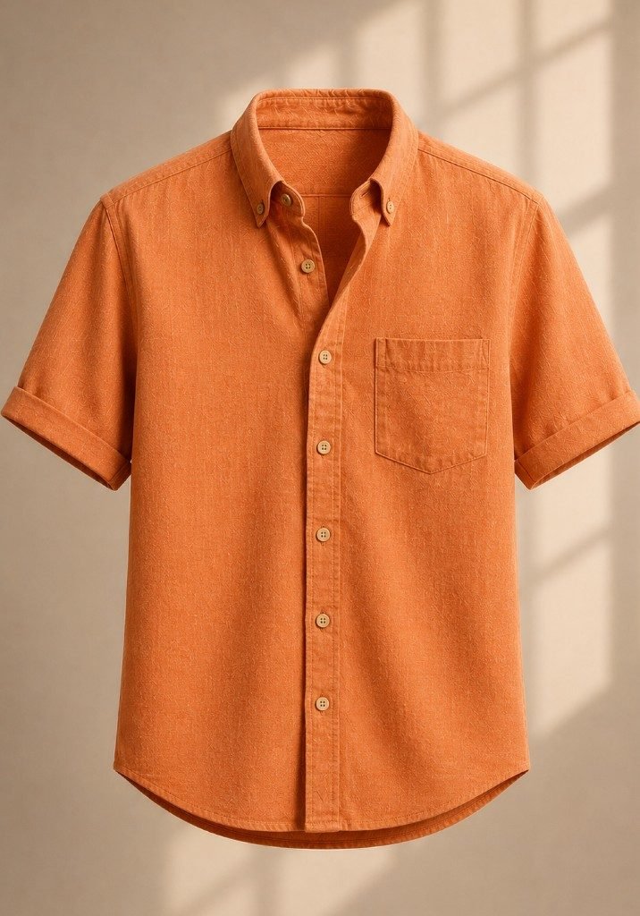 Terracotta short-sleeve cotton shirt